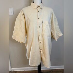 Mountain Express yellow cream Short Sleeve button up  Shirt waffle texture SZ XL